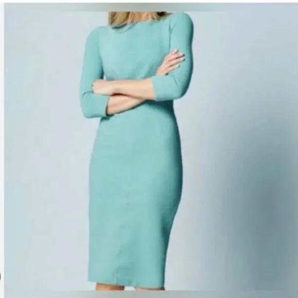 Boden Aurelia Ottoman Ribbed Stretch Robins Egg Blue Sheath Dress US 8L - Picture 2 of 8